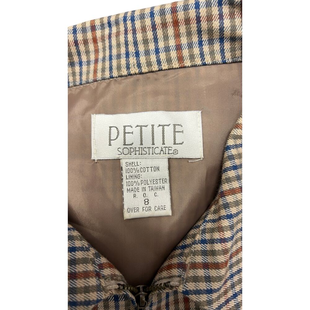🧥 Petite Sophisticate Plaid Jacket US 8 Vintage 90s Preppy Zip Cotton Coat - Picture 4 of 4